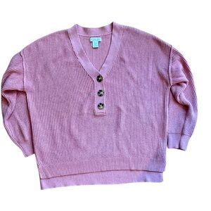 Crochet Type Pink V-Neck Sweater